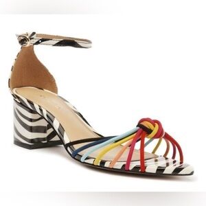 🔥RARE🔥 ARREZO Zebra Print Nubuck Leather Rainbow Strap Block 7 Heels from Brazil